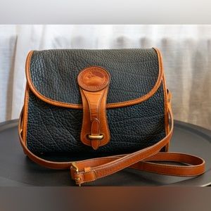 Vintage Dooney and Bourke A6 All Weather Leather Tan and Black CrossBody Bag